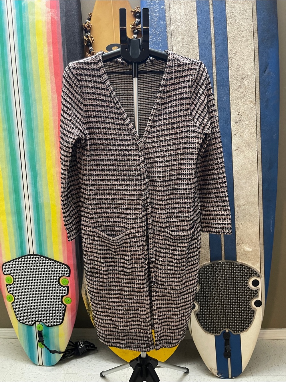 Zara Striped Knit Cardigan with Pink Accent